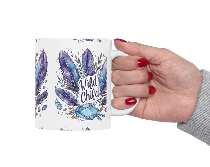 Wild Child Ceramic Coffee Mug, 11oz 15oz Boho Coffee Cup, Hippie Design Drink Mug, Ceramic Coffee Mug