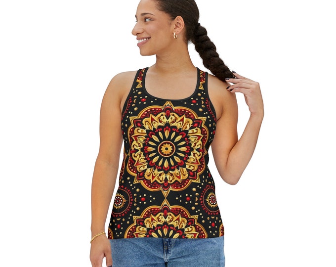 Women's Racerback Tank Top, Tribal Boho Tank Top, Silky Polyester Spandex Flowy Tank, Sporty Tank Top, Sizes S-2XL