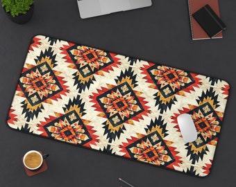 LARGE Tribal Aztec Design Desk Mat, 3 Sizes Non Slip Desk Pad, Office Computer Tech Supplies, Boho Bohemian Hippie Neoprene Desk Mat