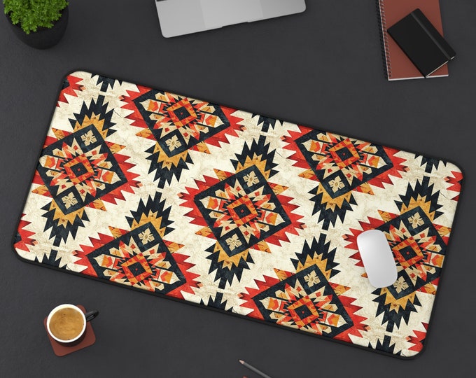 LARGE Tribal Aztec Design Desk Mat, 3 Sizes Non Slip Desk Pad, Office Computer Tech Supplies, Boho Bohemian Hippie Neoprene Desk Mat
