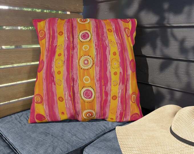 Boho Print Outdoor Decorative Pillow, CHOOSE Your SIZE, UV Resistant Outdoor Pillow, Colorful Pillow Decor, Water Resistant Pillow