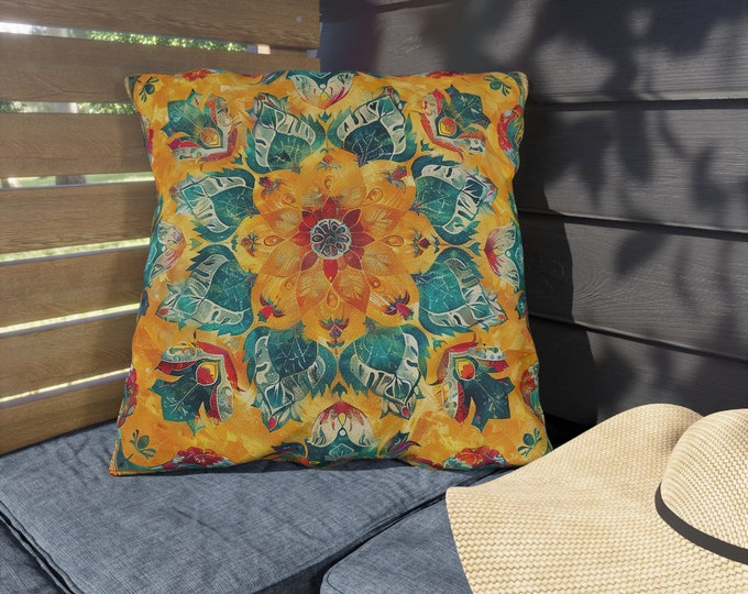 Boho Print Outdoor Decorative Pillow, CHOOSE Your SIZE, UV Resistant Outdoor Pillow, Colorful Pillow Decor, Water Resistant Pillow