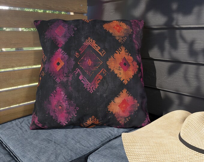 Boho Print Outdoor Decorative Pillow, CHOOSE Your SIZE, UV Resistant Outdoor Pillow, Colorful Pillow Decor, Water Resistant Pillow