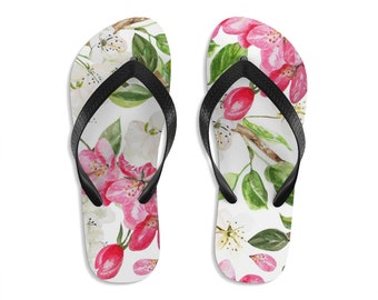 Unisex Flip Flops, Floral Flowers Print Sandals, Wildflowers Summer Beach Flip Flops, Beach Shoes, Boho Flip Flop Shoes Footwear Accessories
