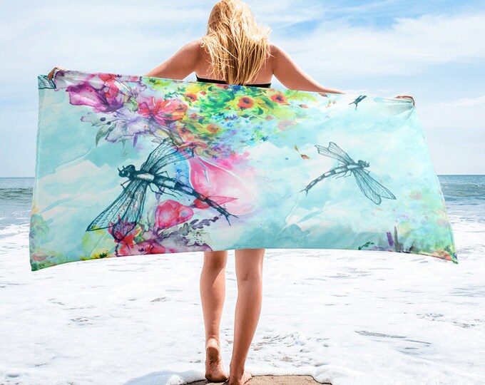 Large Beach Towel, 30 x 60 Inch Towel, Bath Towel, Dragonfly Dragonflies Towel, Custom Print Towel, Insect Designer Towel, Premium Towel