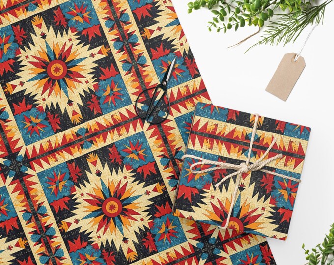 Bohemian Boho Print Wrapping Paper, Two Sizes, Sustainably Sourced, Party Supplies, Anniversary Birthday Gift Wrap, Boho Wrapping Paper