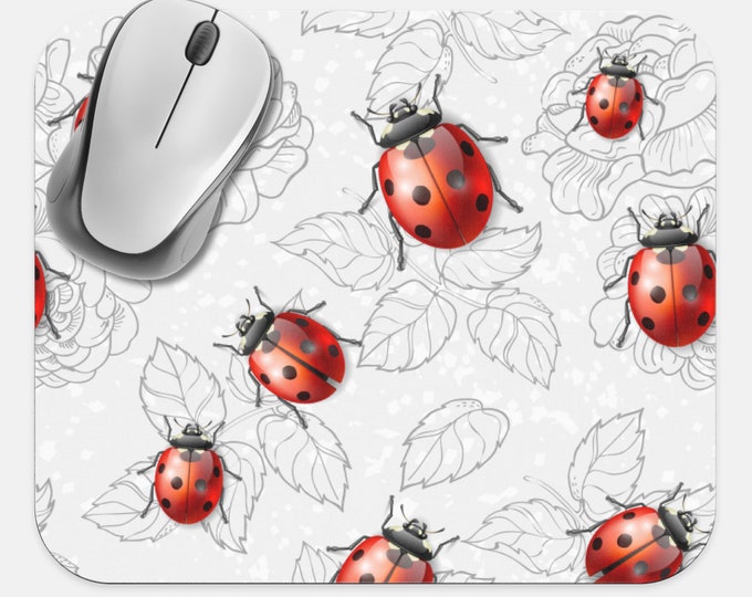 Ladybugs Mouse Pad, Ladybug Mouse Pad, Computer Accessories, Tech Desk Supplies, Boho Bohemian Hippie Mouse Pad, Neoprene Non Slip Mouse Pad