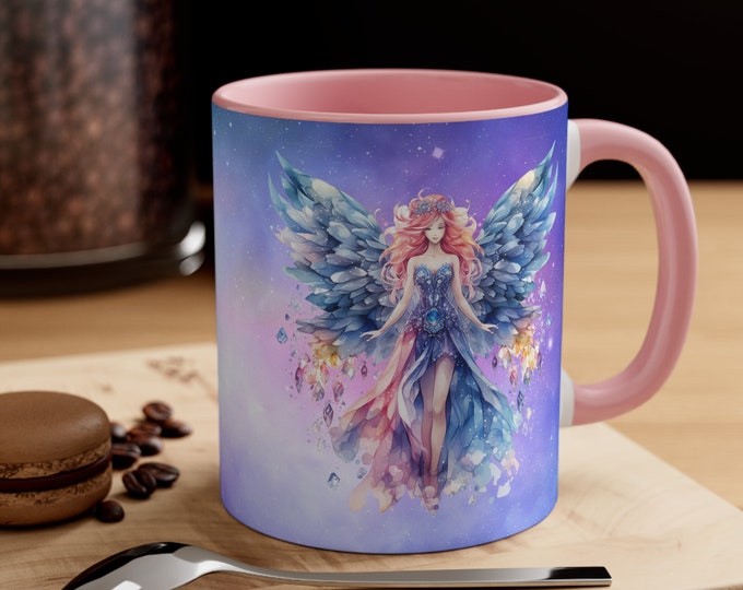 Ceramic Coffee Mug, 11oz Boho Coffee Cup, Hippie Galaxy Bejeweled Angel Drink Mug, Choose from 5 Colors!