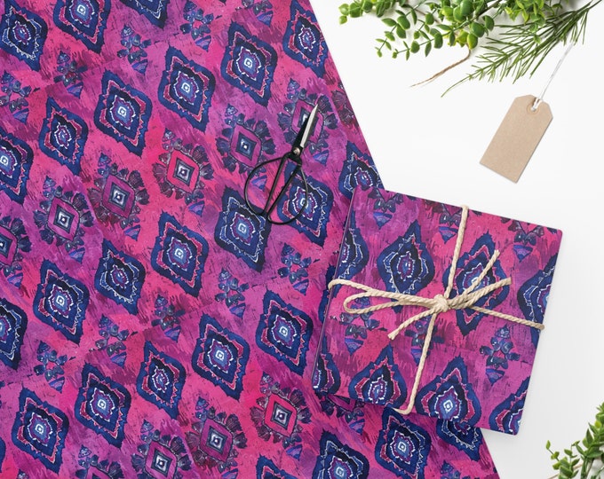 Bohemian Boho Print Wrapping Paper, Two Sizes, Sustainably Sourced, Party Supplies, Anniversary Birthday Gift Wrap, Boho Wrapping Paper