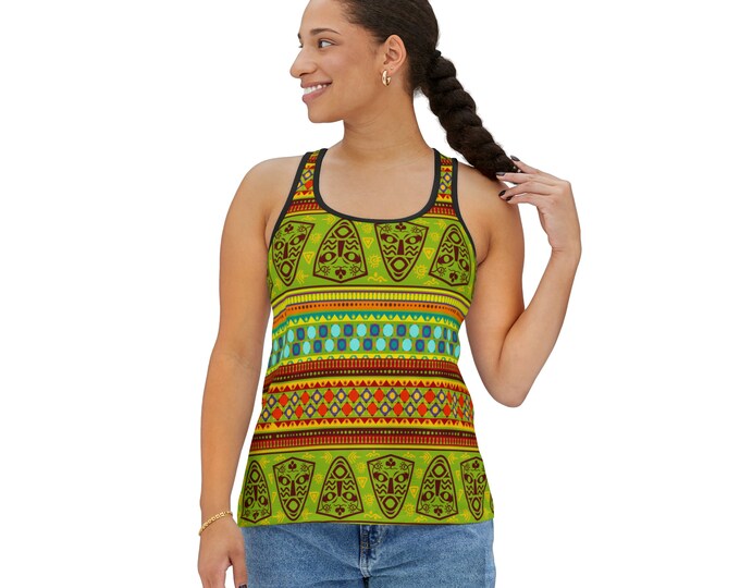 Women's Racerback Tank Top, Tribal Batik Tank Top, Silky Polyester Spandex Flowy Tank, Sporty Tank Top, Sizes S-2XL