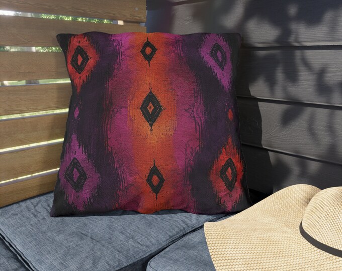 Boho Print Outdoor Decorative Pillow, CHOOSE Your SIZE, UV Resistant Outdoor Pillow, Colorful Pillow Decor, Water Resistant Pillow