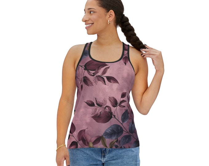 Women's Racerback Tank Top, Floral Boho Tank Top, Silky Polyester Spandex Flowy Tank, Sporty Tank Top, Sizes S-2XL