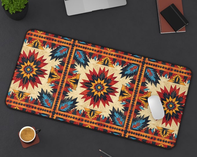 LARGE Tribal Aztec Design Desk Mat, 3 Sizes Non Slip Desk Pad, Office Computer Tech Supplies, Boho Bohemian Hippie Neoprene Desk Mat