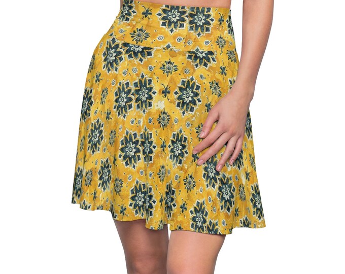 Women's Boho Skater Skirt, Polyester Spandex Stretchy Silky Boho Skirt, Flowy Hippie Skirt, XS-2XL