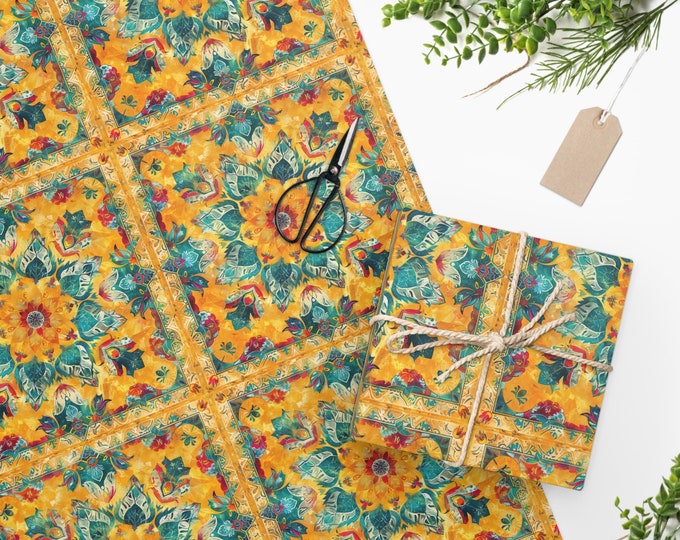 Bohemian Boho Print Wrapping Paper, Two Sizes, Sustainably Sourced, Party Supplies, Anniversary Birthday Gift Wrap, Boho Wrapping Paper