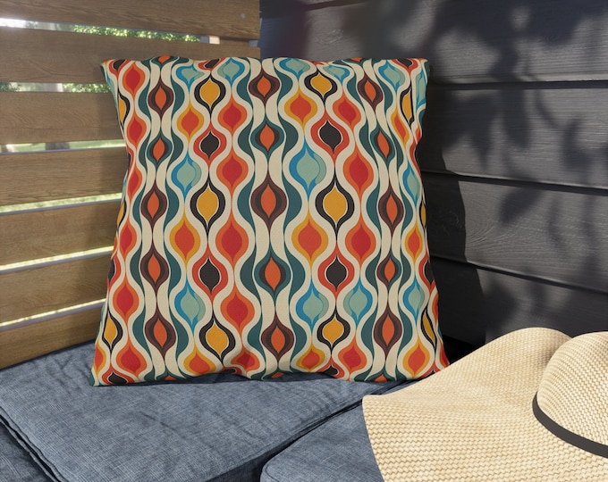 Boho Retro Print Outdoor Decorative Pillow, CHOOSE Your SIZE, UV Resistant Outdoor Pillow, Colorful Pillow Decor, Water Resistant Pillow