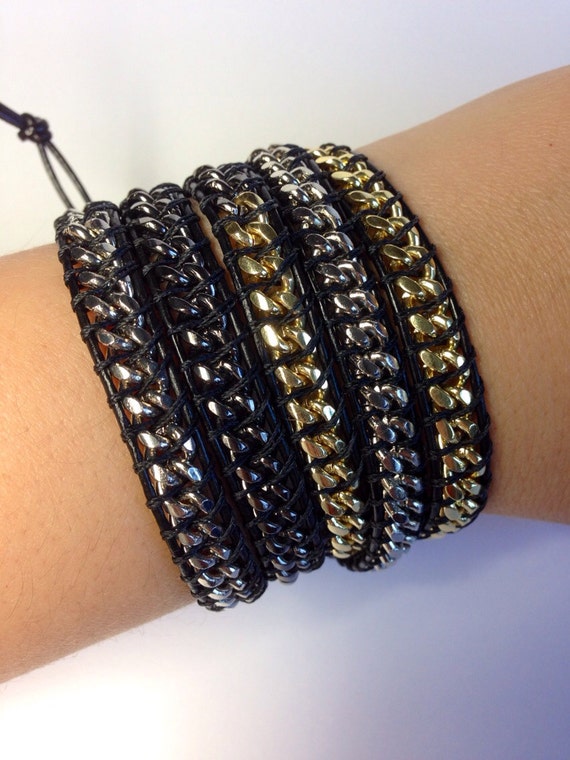 Items similar to Ombré Chain Leather Wrap Bracelet on Etsy