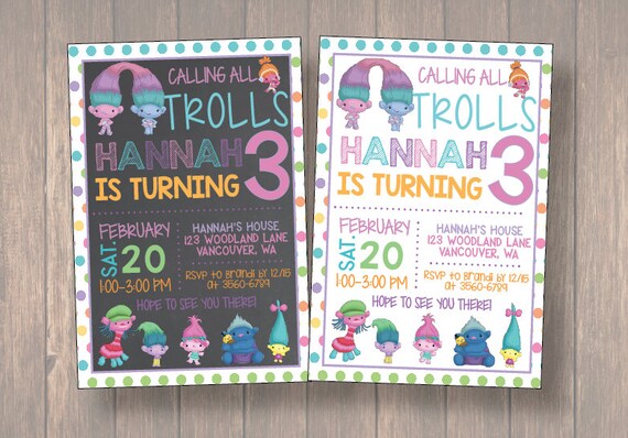 Trolls Invitation, Trolls Birthday, Trolls Party, Trolls Invites, Trolls Printables, Trolls Printable Movie Invite, Trolls Movie, Troll Card Il_570xn
