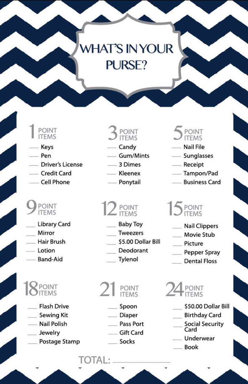 Bridal Shower Video game Printable - Whats within Your Purse? Purse Hunt graphic about What's in Your Purse Printable referred to as Bridal Shower Video game Printable - Whats within Your Purse? Purse Hunt