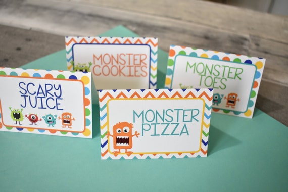 Monster Birthday Party Personalized and Printed Food Labels, Monster Tent Cards, Placecards, Monster Party Decorations Il_570xn