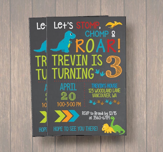 Boy Dinosaur Invitation, Boy Dinosaur Birthday Invitation, Boy Dinosaur Chalkboard Invitation, Dinosaur Invitation, Birthday Invitaiton Il_570xn
