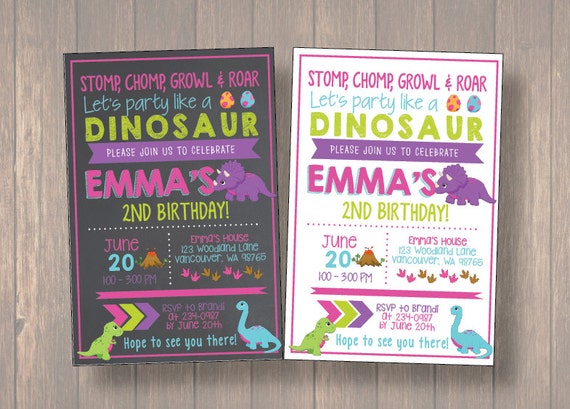 Girl Dinosaur Invitation, Girl Dinosaur Birthday Invitation, Girl Dinosaur Chalkboard Invitation, Dinosaur Invitation Il_570xn