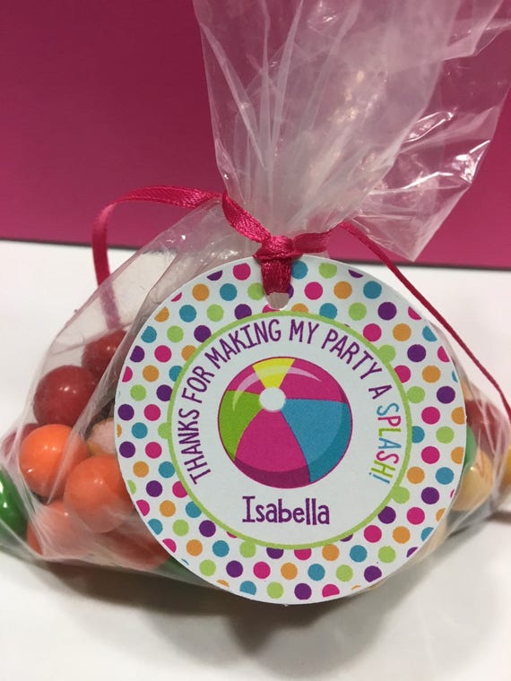 Beach Ball Personalized Favor Tags, Beach Ball Thank You Tags, Pool Party Treat Tags, Pool Party Goody Bags, , Girl Favor Tags Set of 12 Il_570xn