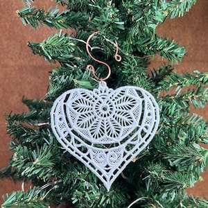 Heart * Christmas Freestanding Lace FSL Ornament * Handmade * Romantic Love * Valentine&#39;s * Engagement * Wedding * Gift Tag * Ready to Ship