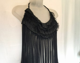 Fabric bib necklace scarf - gray grey black free size statement - slow fashion unique ooak upcycled - FREE SHIPPING