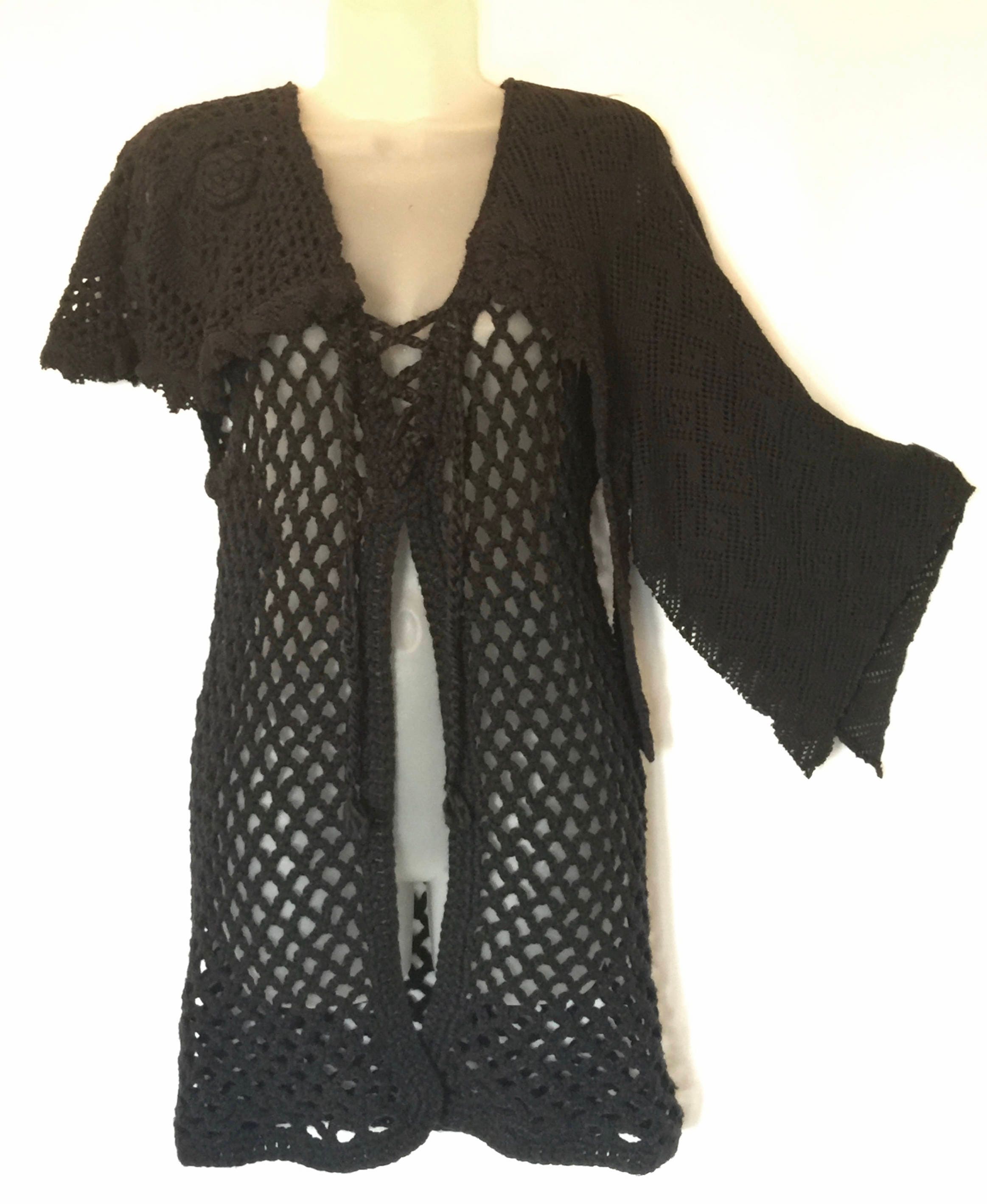 Sz M Unique Sweater Asymmetrical Top - Goth Crochet Lace Cape Caplet ...