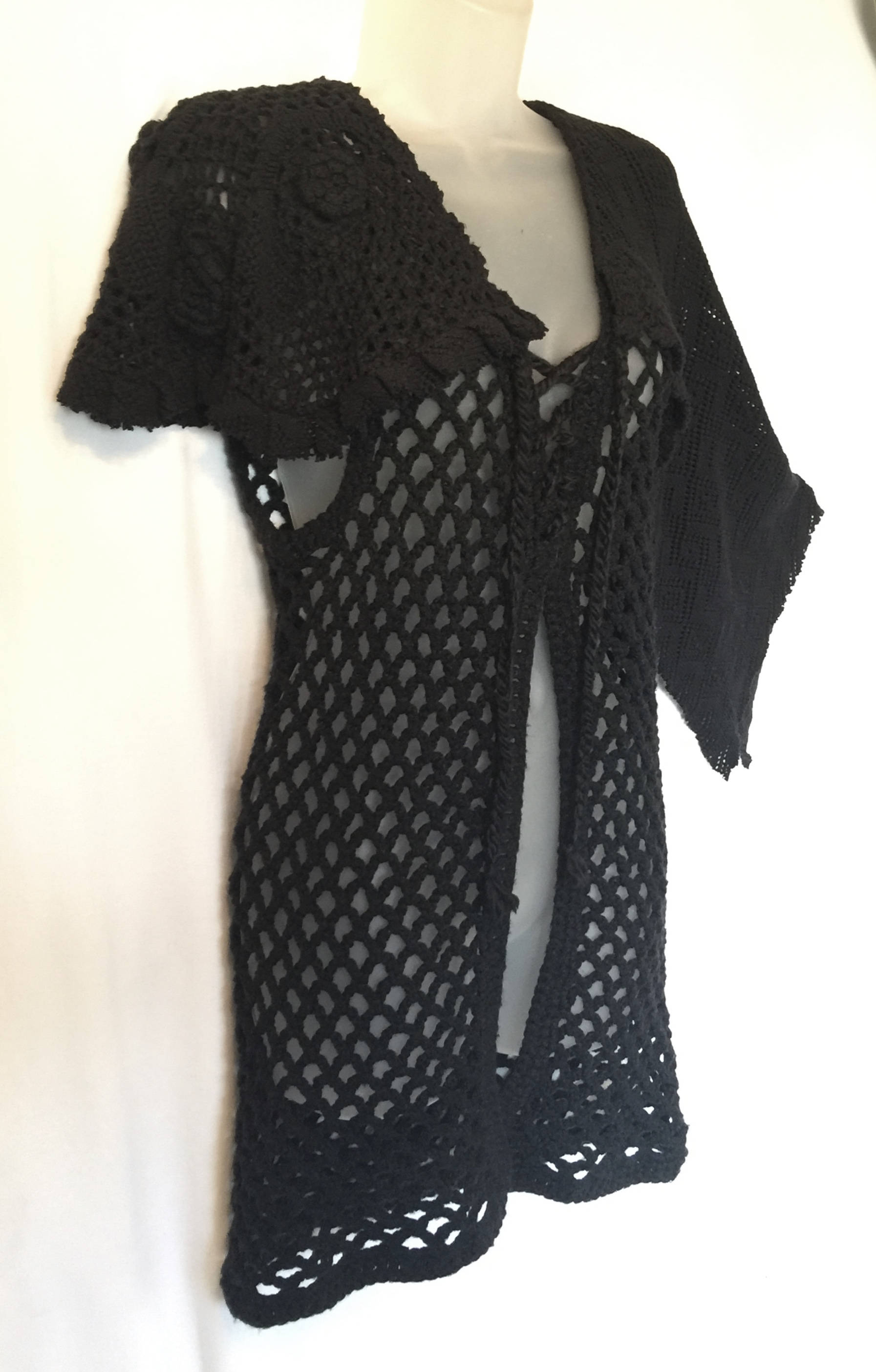 Sz M Unique Sweater Asymmetrical Top - Goth Crochet Lace Cape Caplet ...