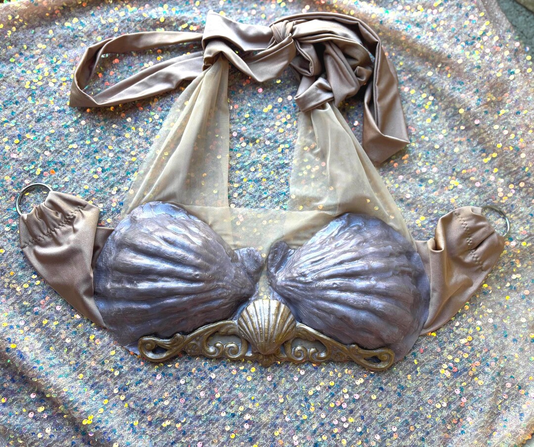 Shell Design Bra Silicone Mermaid Bra Top: Mauve Purple, Gold Glitter Shells, C-D Cup - Etsy