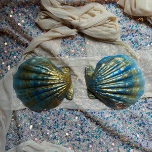 Silicone Shell Mermaid Top Bra Blue Gold