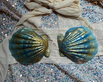Silicone Shell Mermaid Top Bra Blue Gold