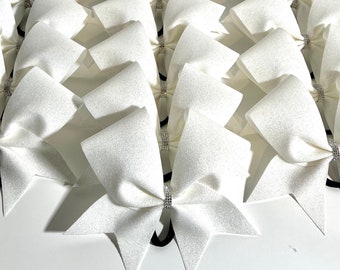 White Glitter Ribbon Cheer Bow - Full Glitter Cheer Bow - All White Cheer Bow - Cheer Bow - Cheer Bows