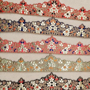 Floral Embroidery Sari Border Trim: Gold Gota Patti Art Silk Fabric