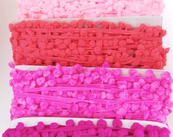 Pink Pom Pom Fringe Trim: 24mm Bohemian Tassel Embellishment
