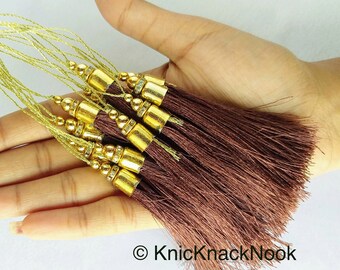 Nylon Tassels x 12 Tassel Charms Midnight Blue Tassels With Gold Cap And Beads