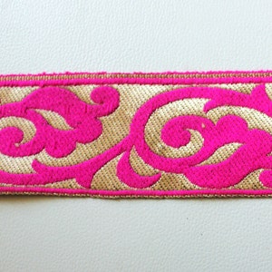 60mm Wide Indian Sari Trim Craft Ribbon Trim By 9 Yards Wholesale Jacquard Floral Border in Fuchsia Pink And Bronze Lace Trim Approx