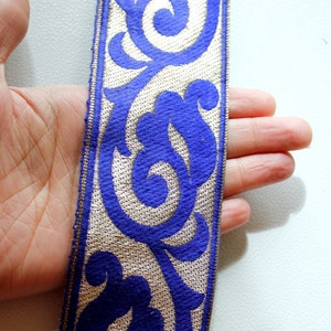Royal Blue And Bronze Embroidery Lace Trim, Approx. 60mm Wide