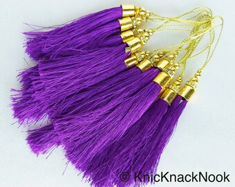 Nylon Tassels x 12 Tassel Charms Midnight Blue Tassels With Gold Cap And Beads
