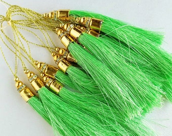 Nylon Tassels x 12 Tassel Charms Midnight Blue Tassels With Gold Cap And Beads