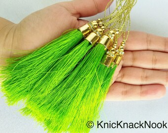 Nylon Tassels x 12 Tassel Charms Midnight Blue Tassels With Gold Cap And Beads