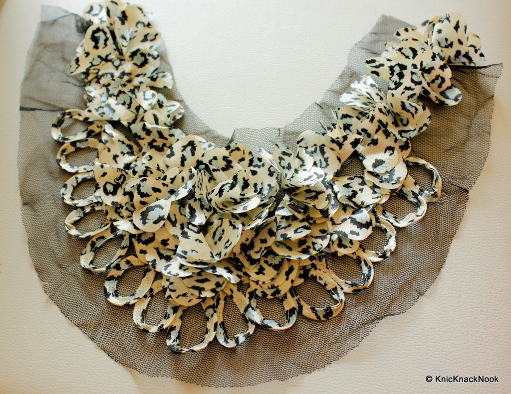 White Blue and Black Leopard Print Satin Fabric Neck Collar - Etsy