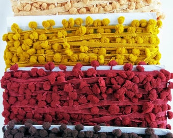 Brown Pom Pom Fringe Trim, Pompom Trimming, Tassels, 24mm Wide Trim, Bohemian, Summer Trim