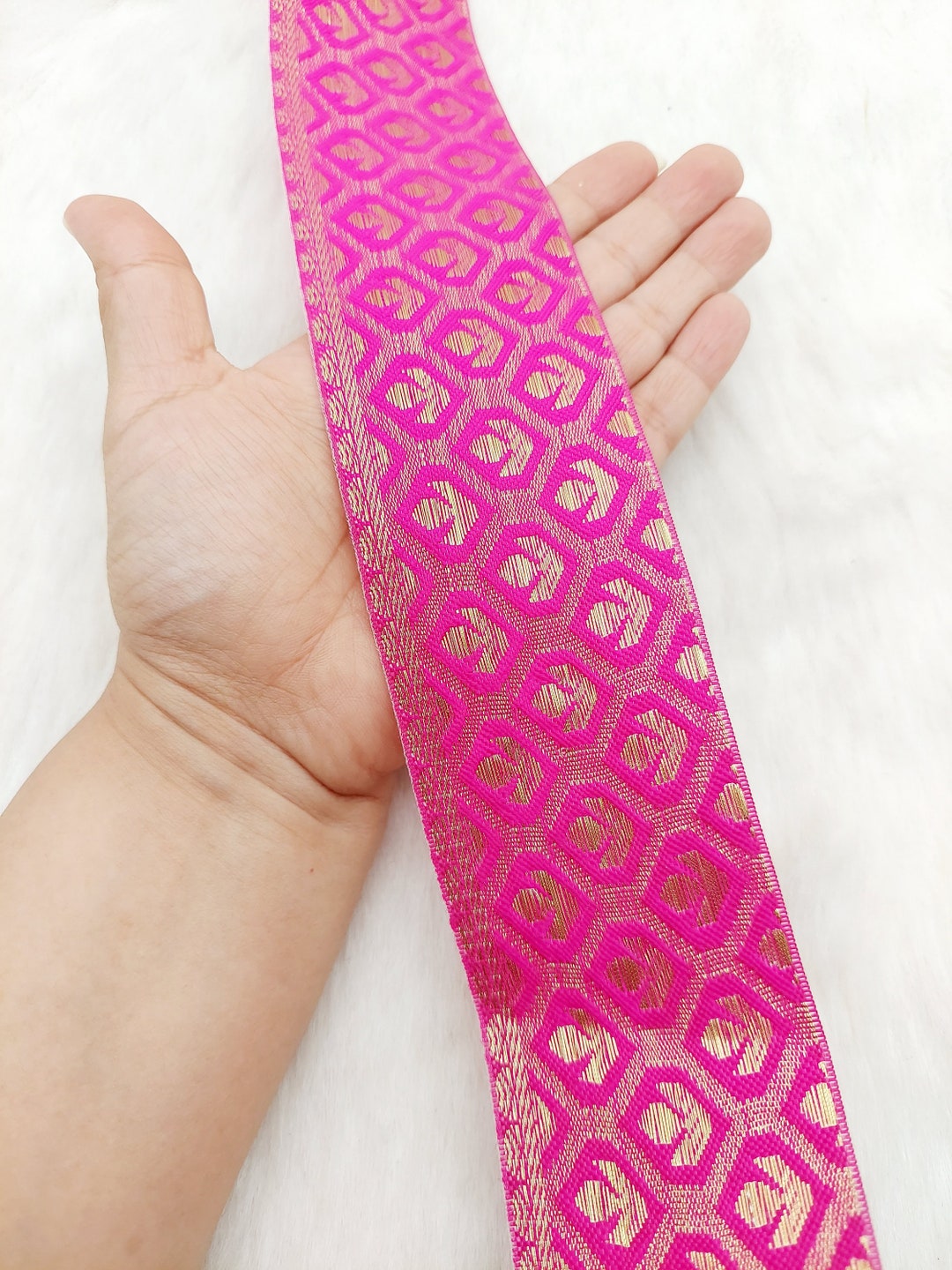 Jacquard Saree Border, Fuchsia Pink and Gold Woven Thread Work Trim ...