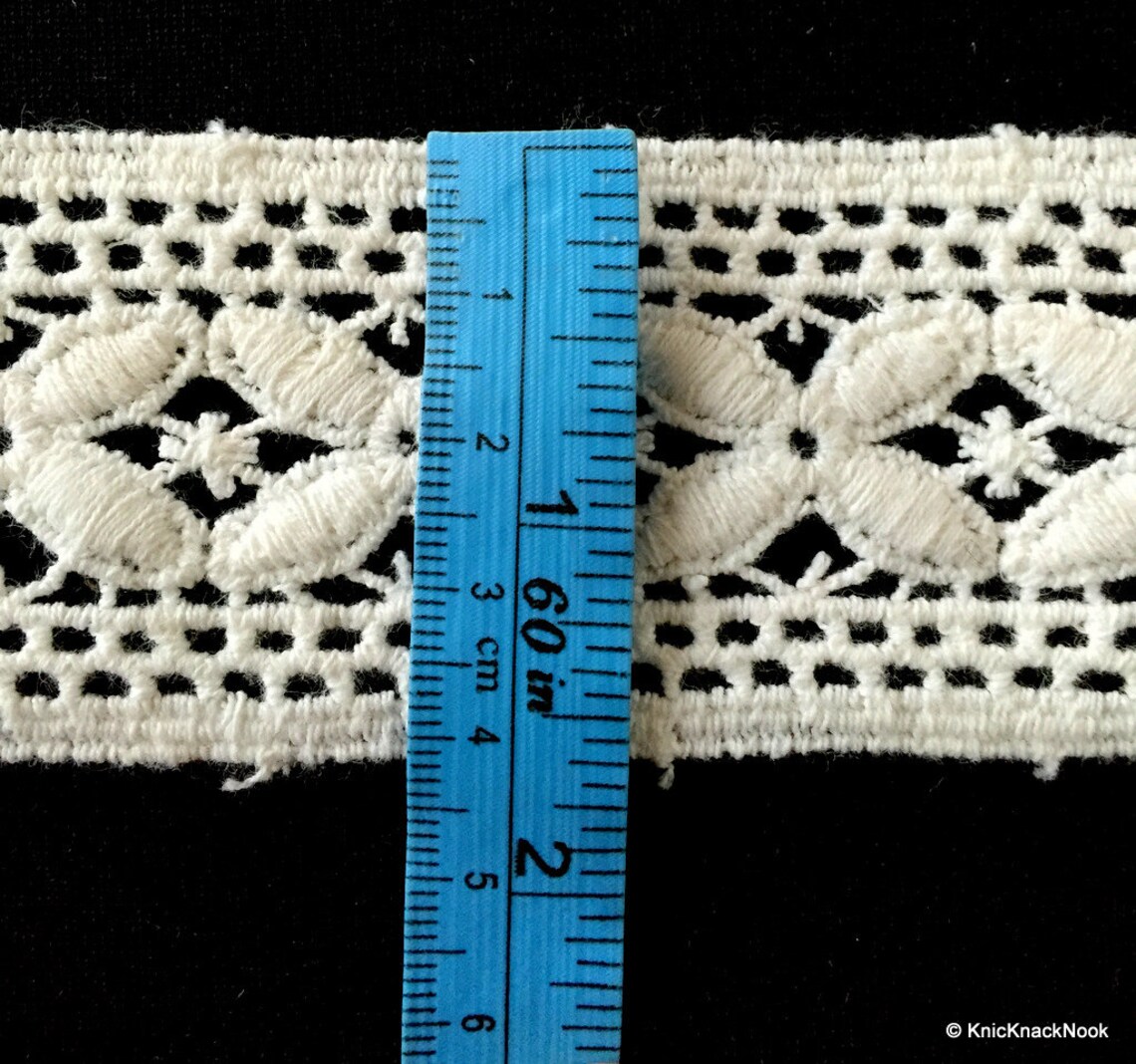 White Embroidery Flower Pattern Crochet Cotton Lace Trim Etsy