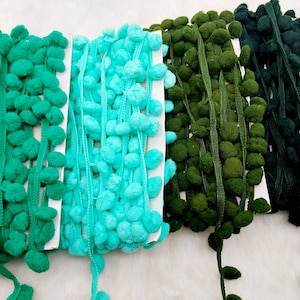 9 yards x Groothandel Green Pom Pom Fringe Trim, Pompom Trimming, Kwasten, 25mm Wide Trim, Boho