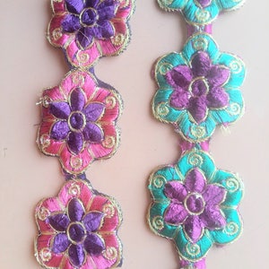 Fuchsia Pink, Indigo And Gold Floral Trim