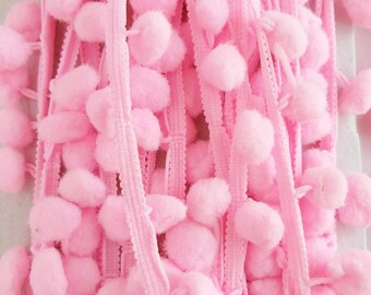 Pink Pom Pom Fringe Trim, Pompom Trimming, Tassels